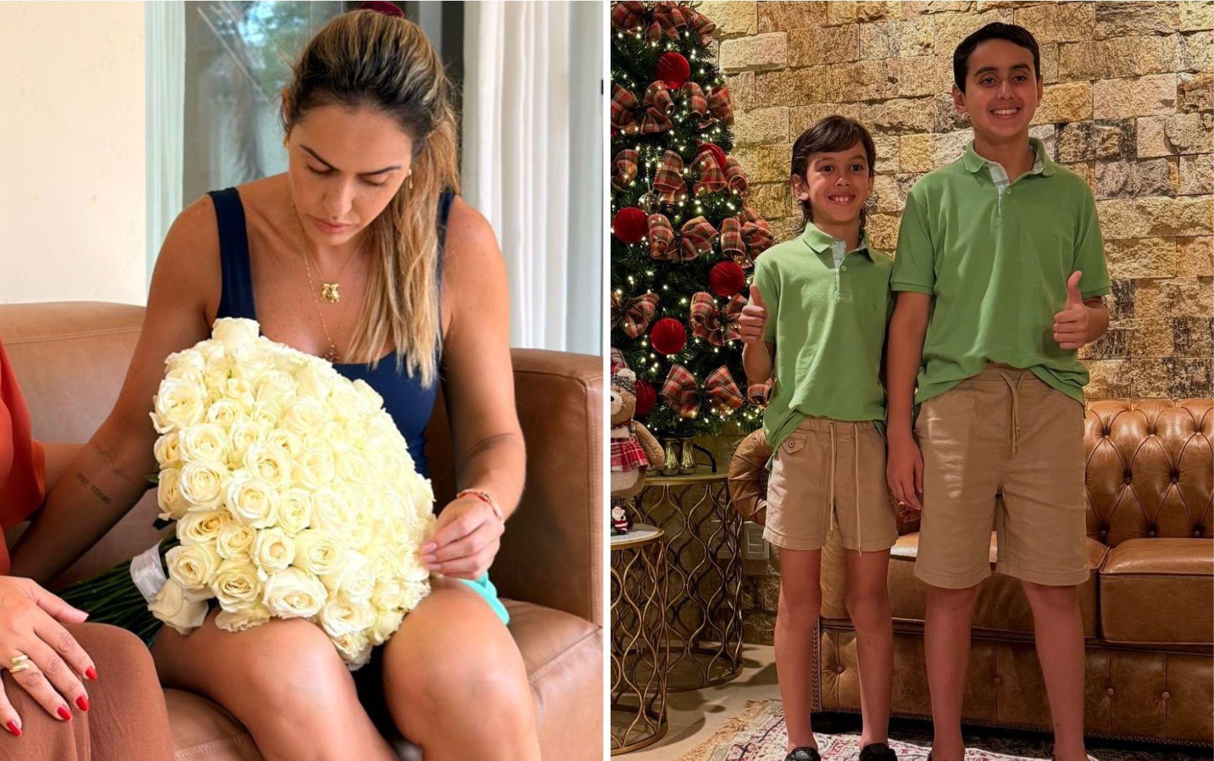 Sarah Araújo e os filhos Miguel e Benício (Montagem O Popular Secom/Itumbiara e Reprodução/Facebook Thales Machado)