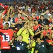 Jogadores do Atlético-GO comemoram classificação às quartas da Sul-Americana