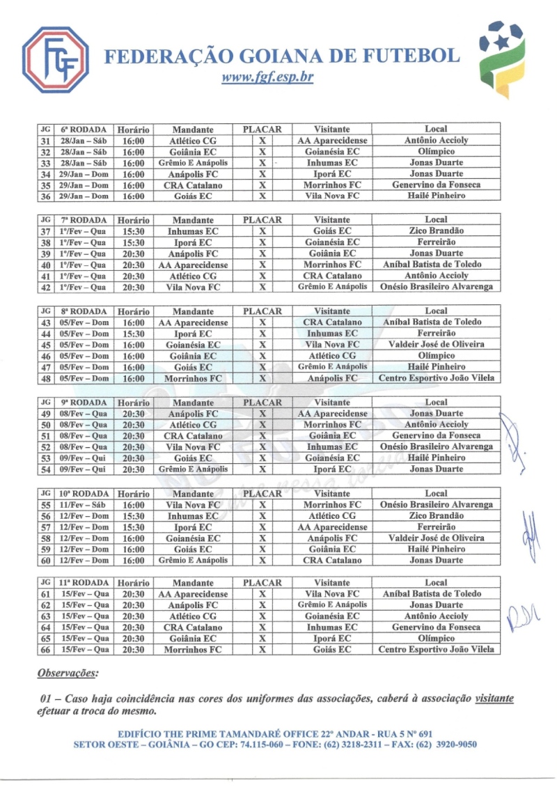 FGF divulga tabela do Campeonato Goiano 2023