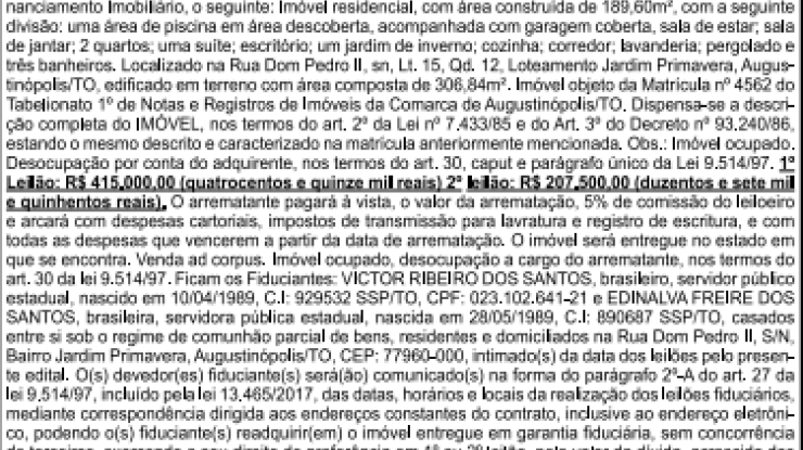EDITAL DE LEILÃO (CHAMAMENTO) VICTOR RIBEIRO DOS SANTOS