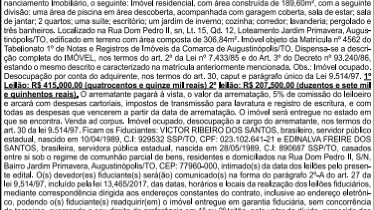 EDITAL DE LEILÃO (CHAMAMENTO) VICTOR RIBEIRO DOS SANTOS